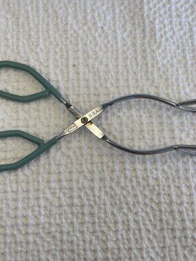 Vintage Ekco Kitchen Tongs Scissor Style Green Ruber Grip MCM Retro Kitchen Tool